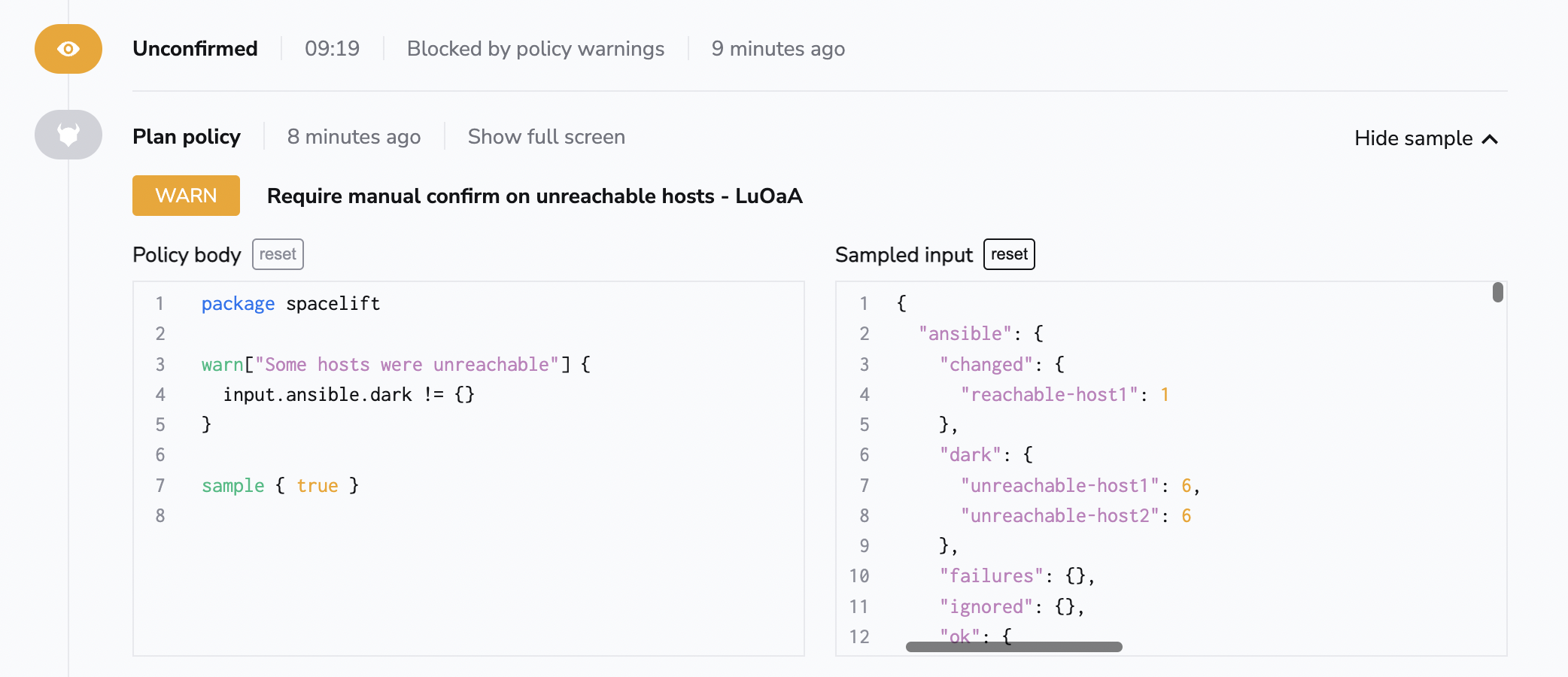 Ansible example policy evaluation