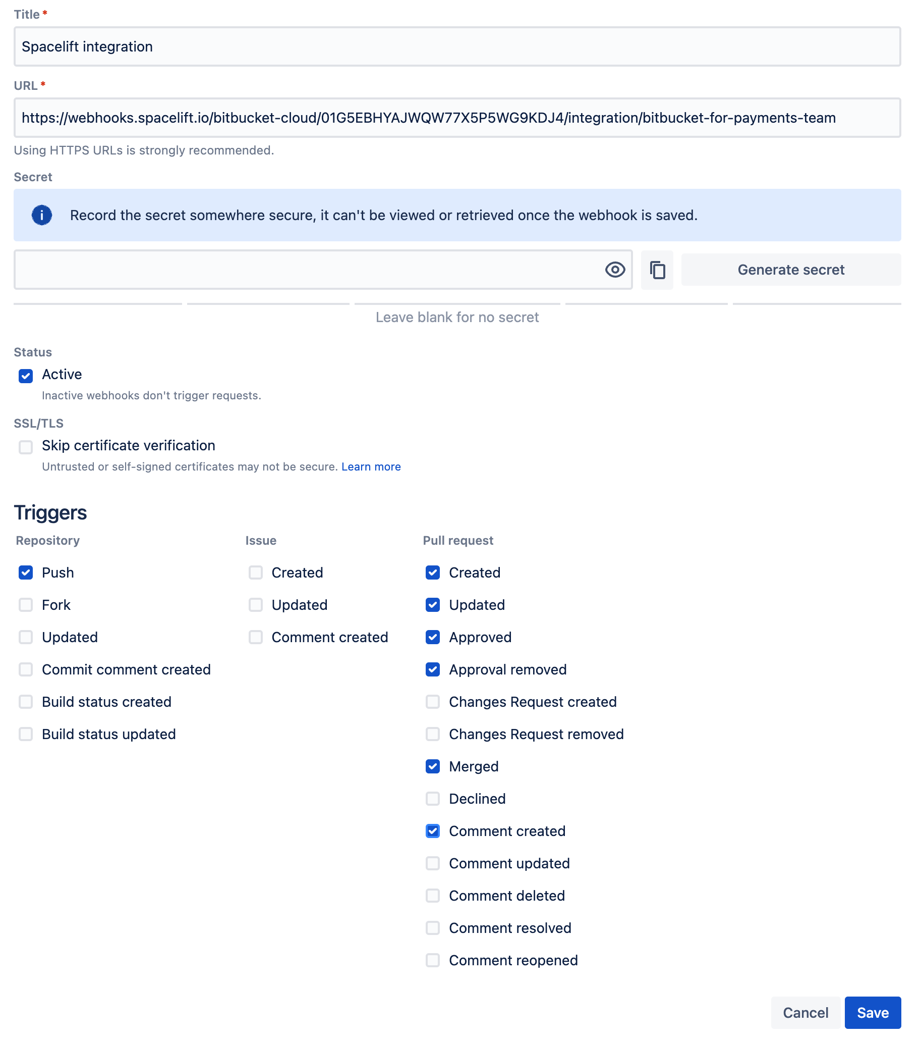 Webhooks configuration