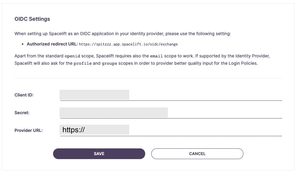 Copy/Paste the values into your Spacelift OIDC Settings, Click Save